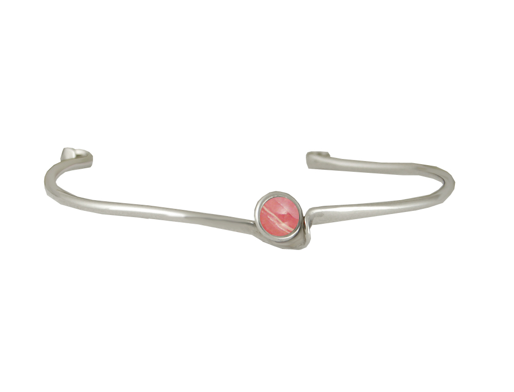 Sterling Silver Wave Cuff Bracelet With Rhodocrosite